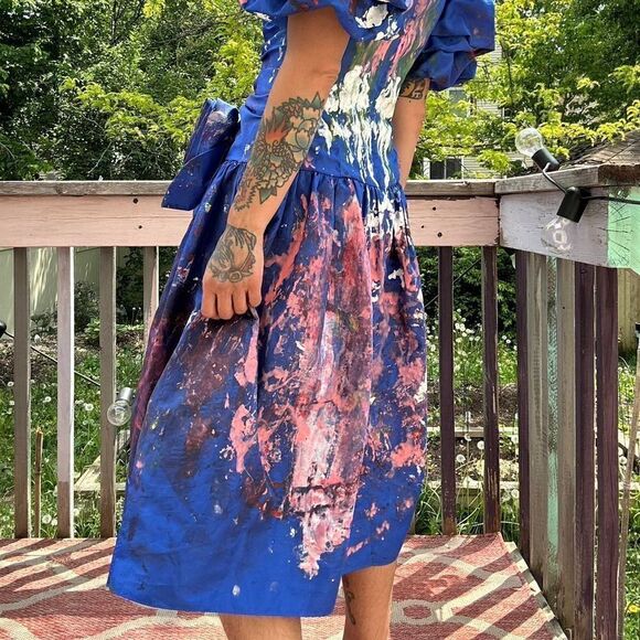 Hand Painted vintage 80s cocktail Prom dress - Picture 7 of 7